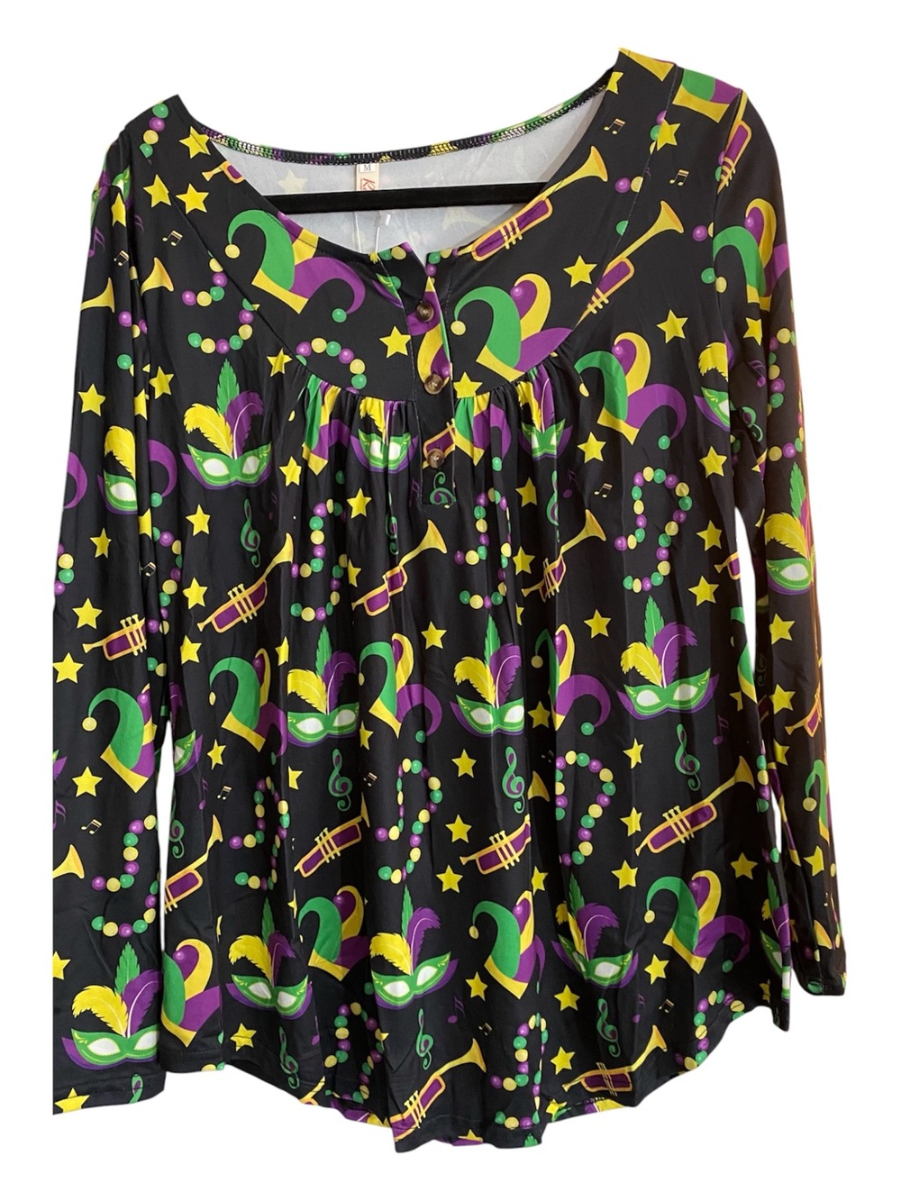 Roshop Mardi Gras Tunic Top Medium NWT Purple Green Gold Carnival Jester